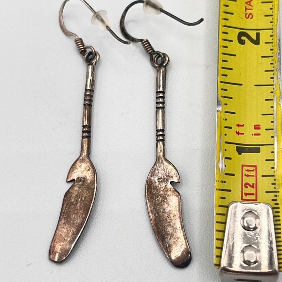 Vintage Native American Sterling Silver 925 Drop Dangle Feather Hook Earrings - Picture 6 of 6